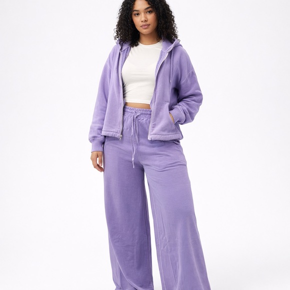 NEW Zenana Lavender Wide Leg Sweatpants Hoodie Lounge Set Cozy Fleece Medium